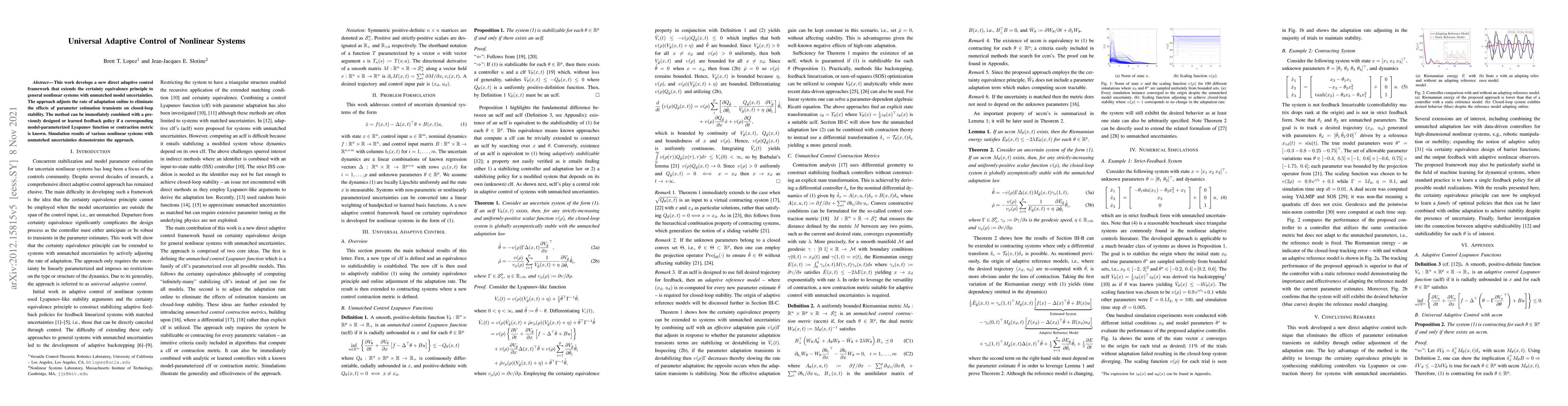 Thumbnail for Universal Adaptive Control of Nonlinear Systems