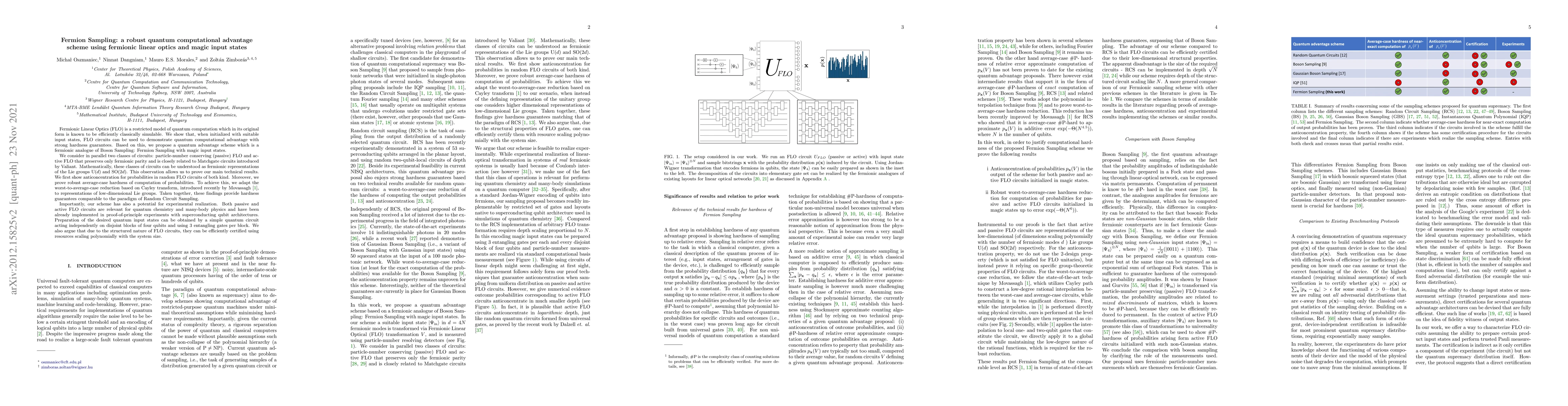 Thumbnail for Fermion Sampling: a robust quantum computational advantage scheme using
  fermionic linear optics and magic input states