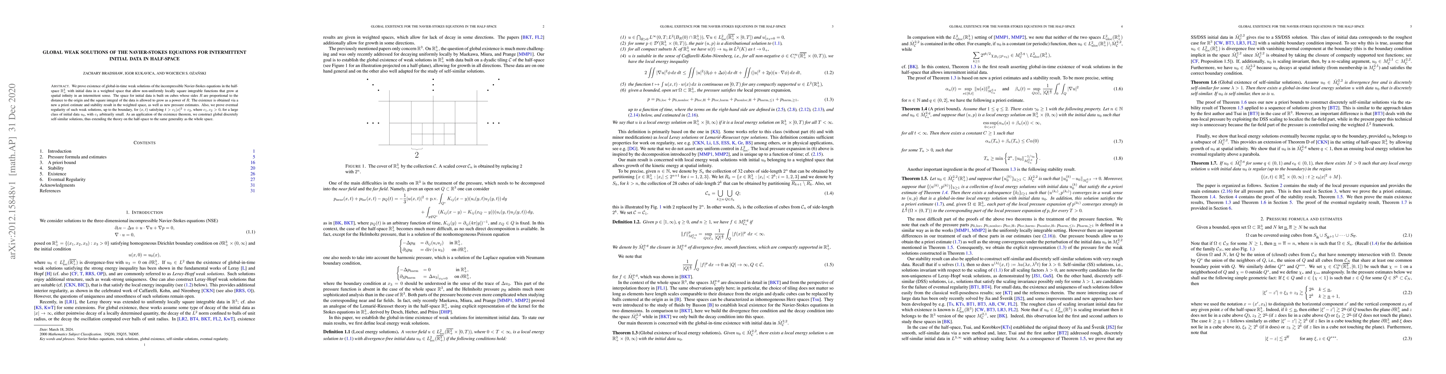 Thumbnail for Global weak solutions of the Navier-Stokes equations for intermittent
  initial data in half-space