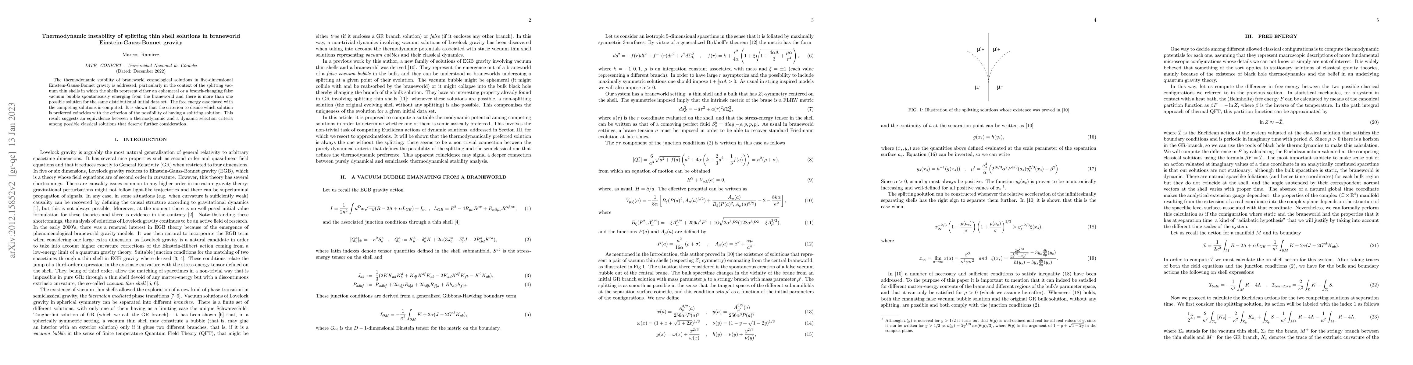 Thumbnail for Thermodynamic instability of splitting thin shell solutions in
  braneworld Einstein-Gauss-Bonnet gravity