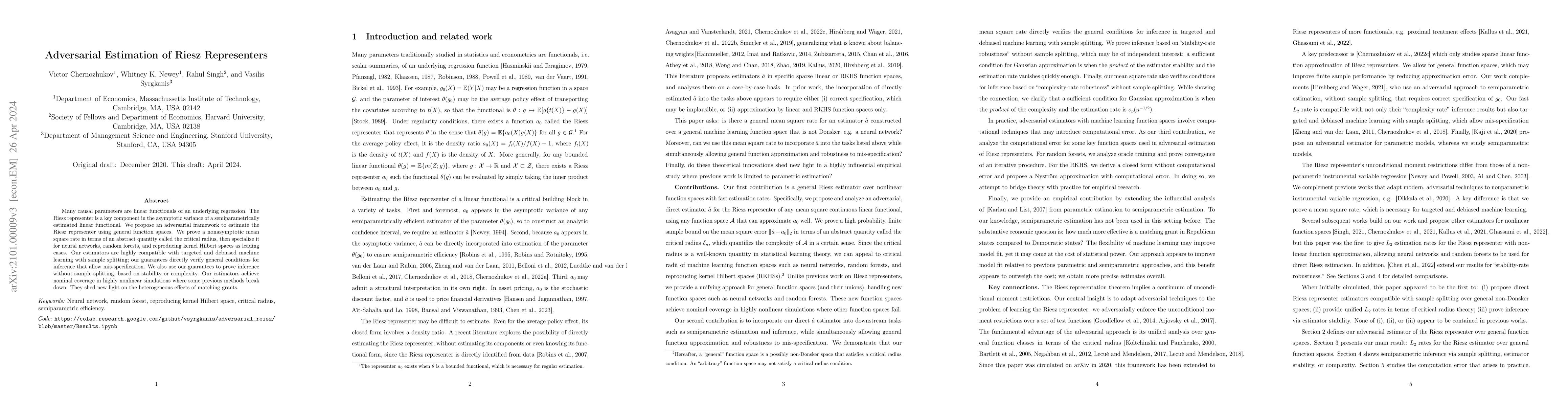 Thumbnail for Adversarial Estimation of Riesz Representers