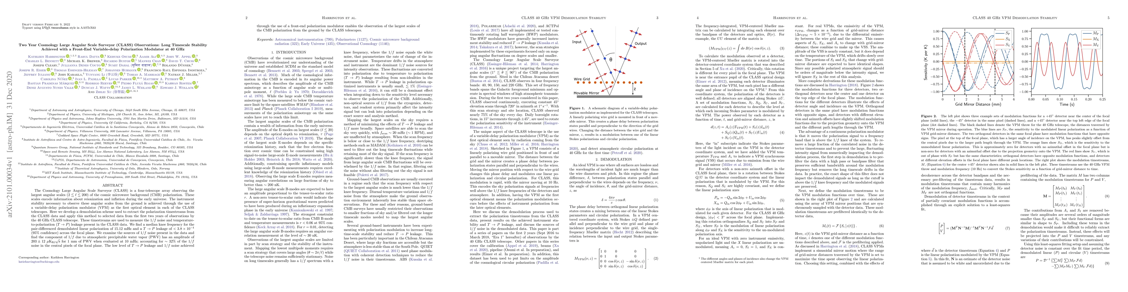 Thumbnail for Two Year Cosmology Large Angular Scale Surveyor (CLASS) Observations:
  Long Timescale Stability Achieved with a Front-End Variable-delay
  Polarization Modulator at 40 GHz
