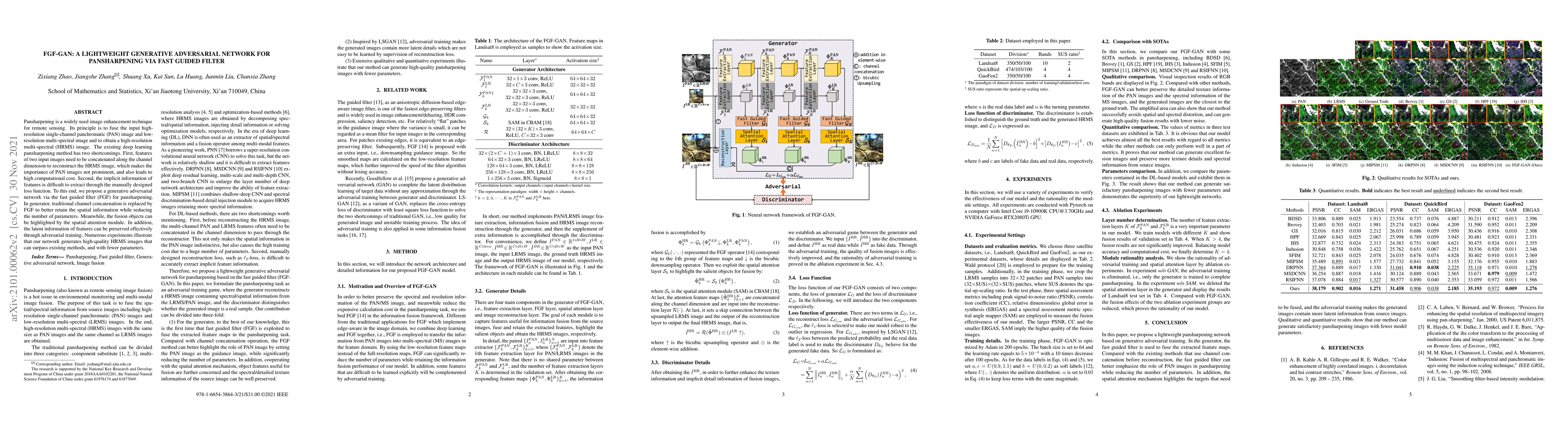 Thumbnail for FGF-GAN: A Lightweight Generative Adversarial Network for Pansharpening
  via Fast Guided Filter