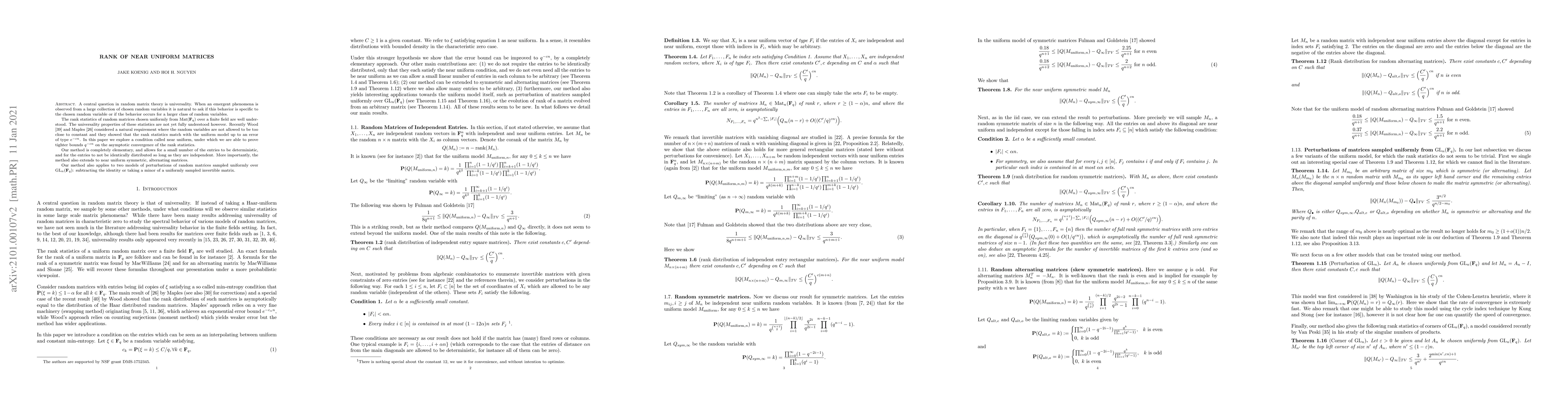 Thumbnail for Rank of Near Uniform Matrices