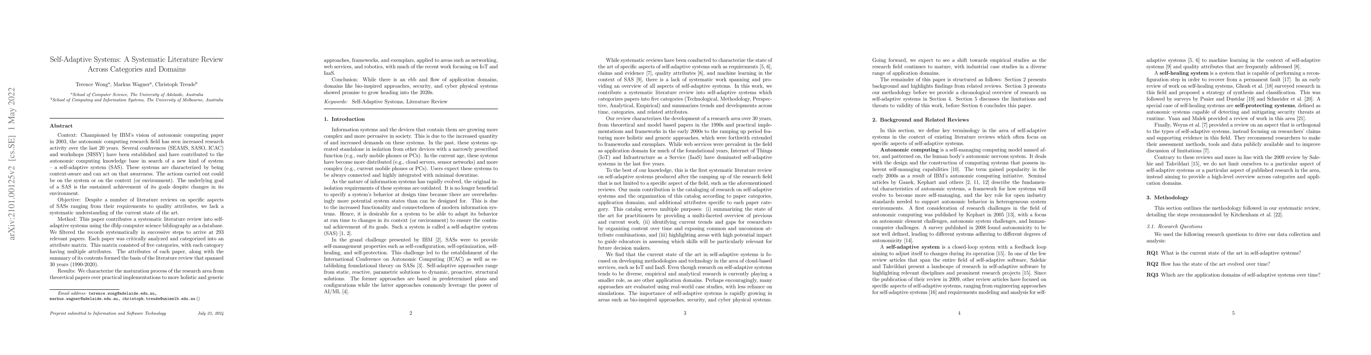 Thumbnail for Self-Adaptive Systems: A Systematic Literature Review Across Categories
  and Domains