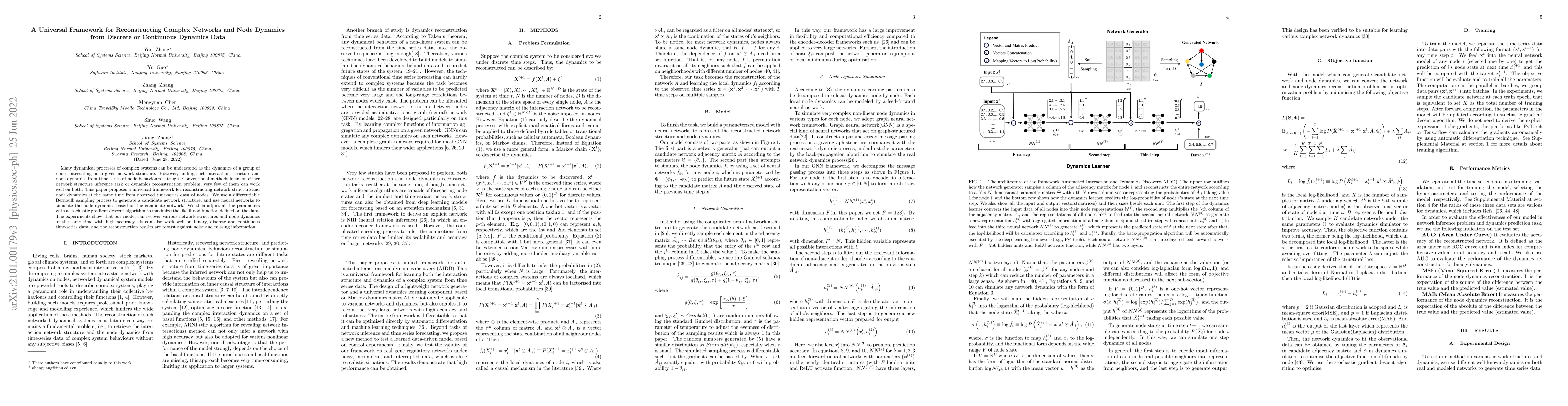 Thumbnail for A Universal Framework for Reconstructing Complex Networks and Node
  Dynamics from Discrete or Continuous Dynamics Data
