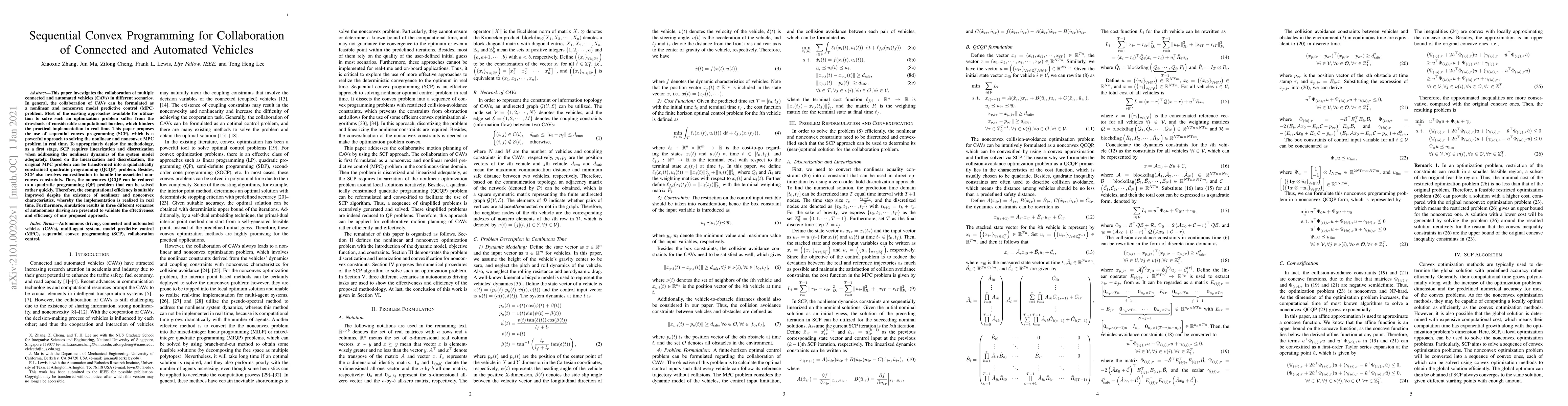 Thumbnail for Sequential Convex Programming for Collaboration of Connected and
  Automated Vehicles