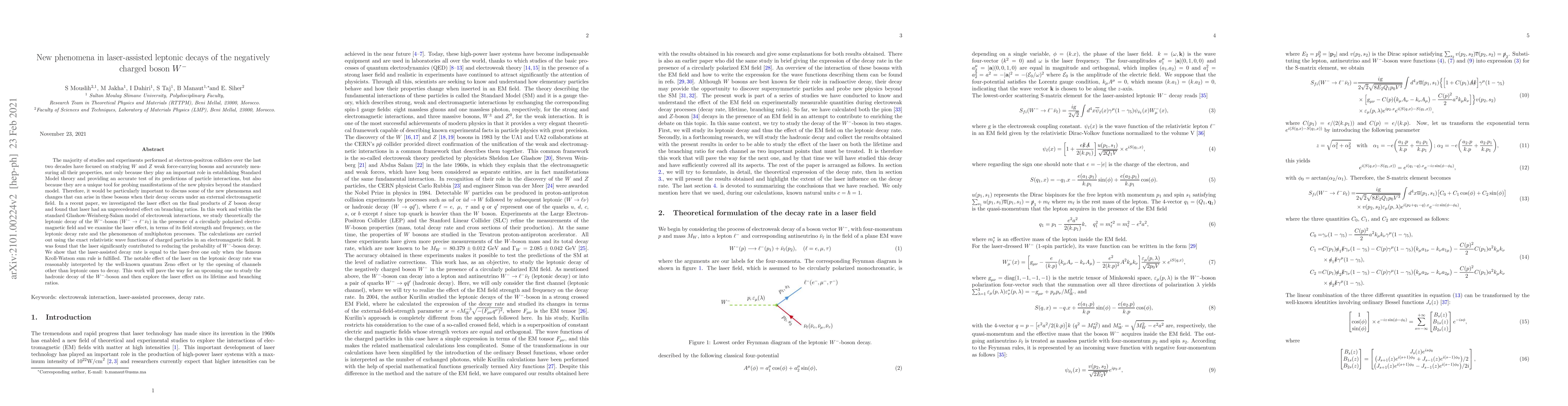 Thumbnail for New phenomena in laser-assisted leptonic decays of the negatively
  charged boson $W^{-}$