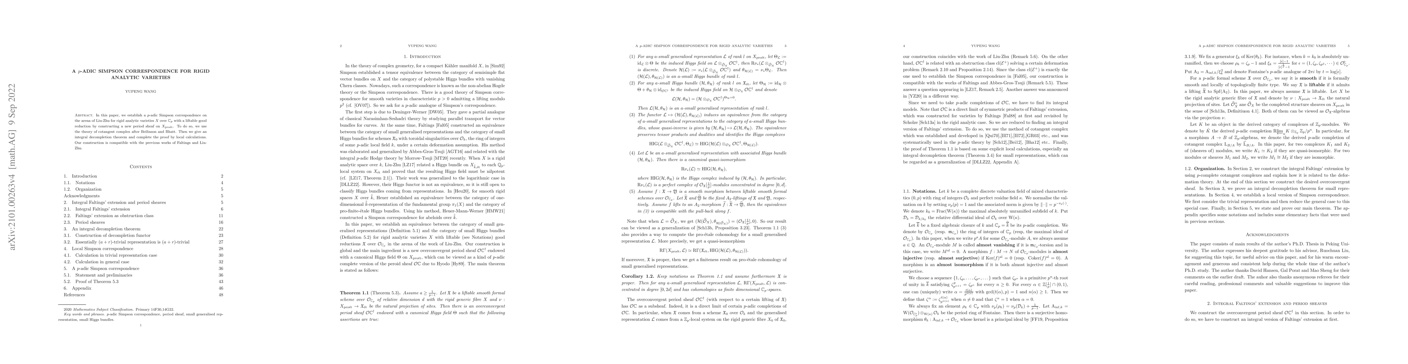 Thumbnail for A p-adic Simpson correspondence for rigid analytic varieties