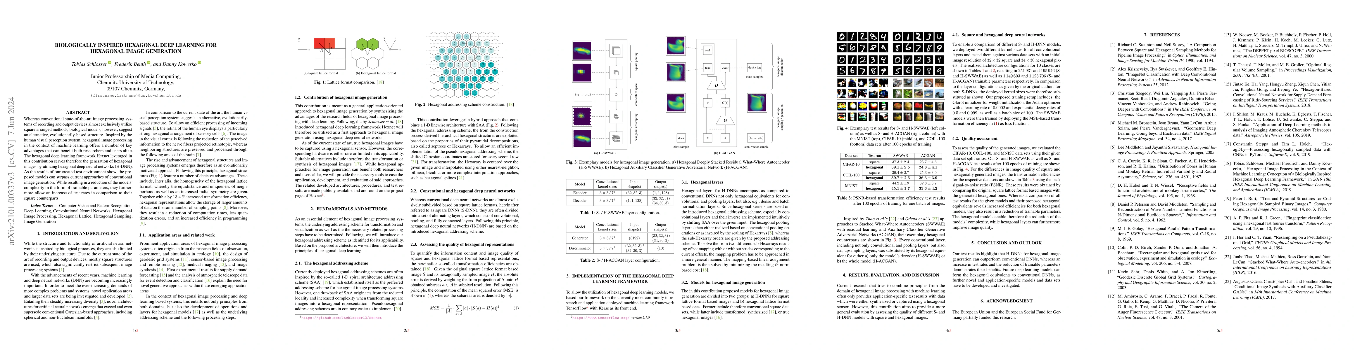 Thumbnail for Biologically Inspired Hexagonal Deep Learning for Hexagonal Image
  Generation