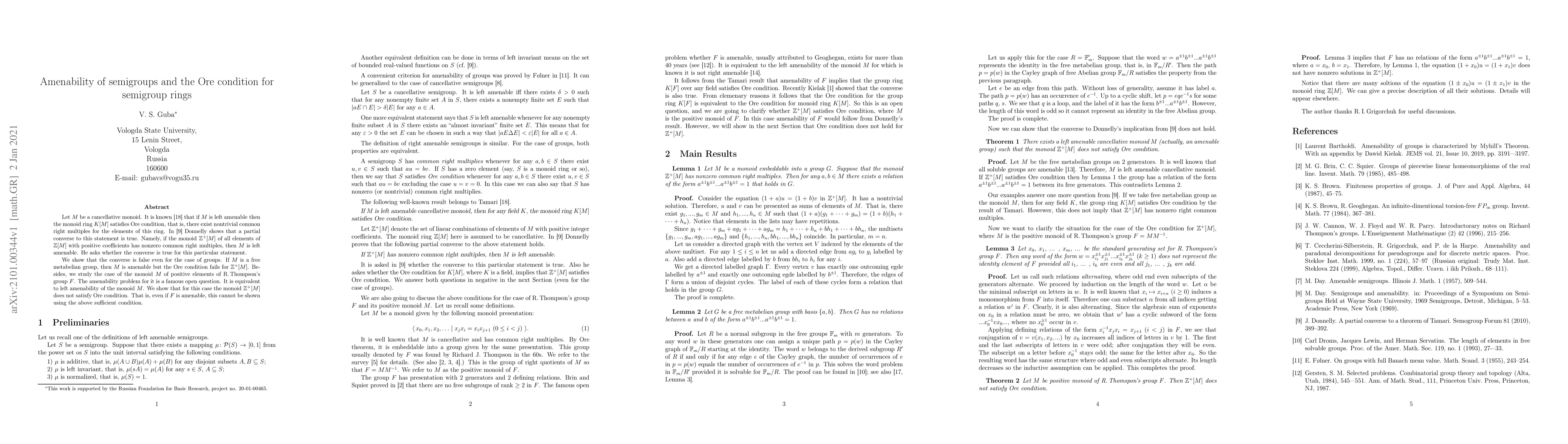 Thumbnail for Amenability of semigroups and the Ore condition for semigroup rings