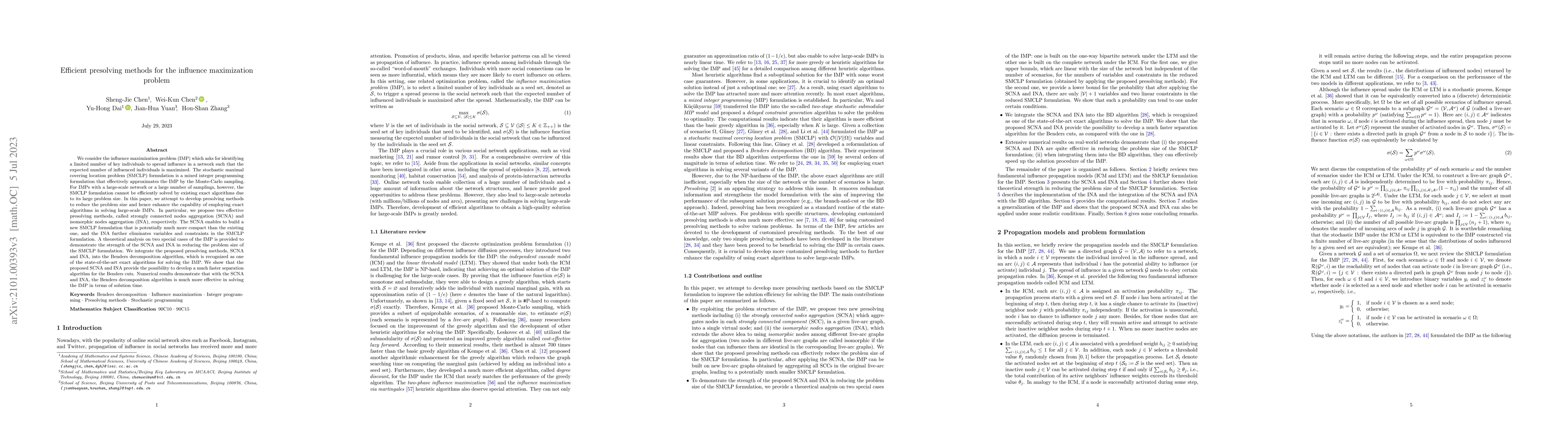Thumbnail for Efficient presolving methods for the influence maximization problem