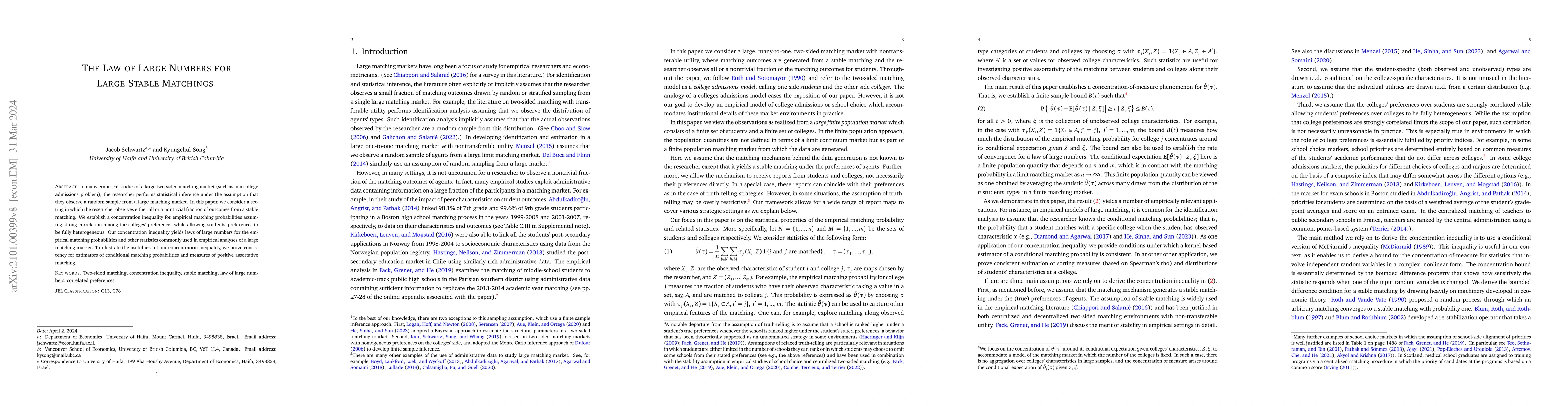 Thumbnail for The Law of Large Numbers for Large Stable Matchings
