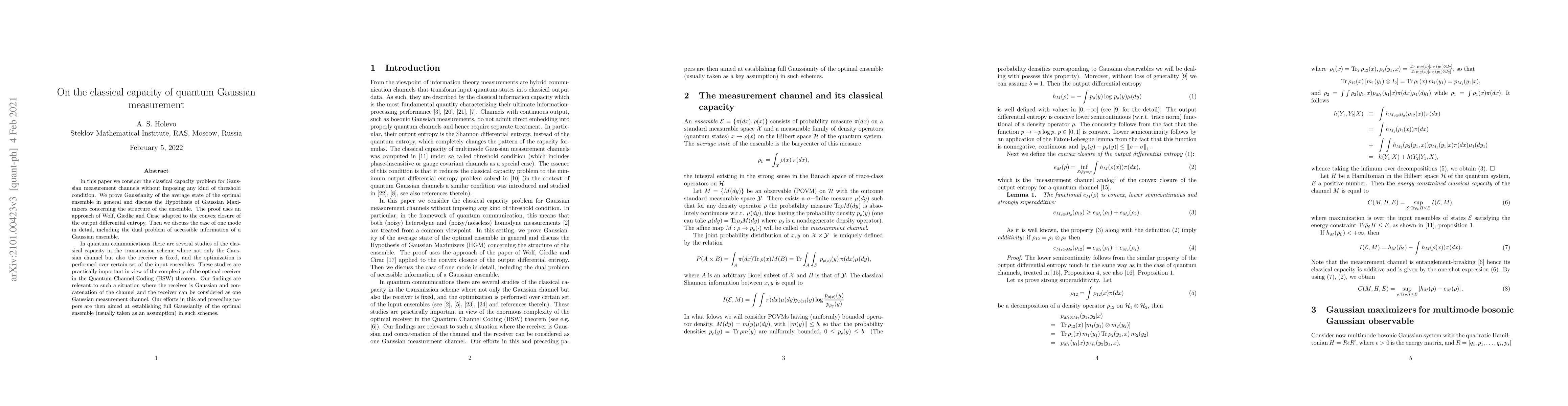 Thumbnail for On the classical capacity of quantum Gaussian measurement