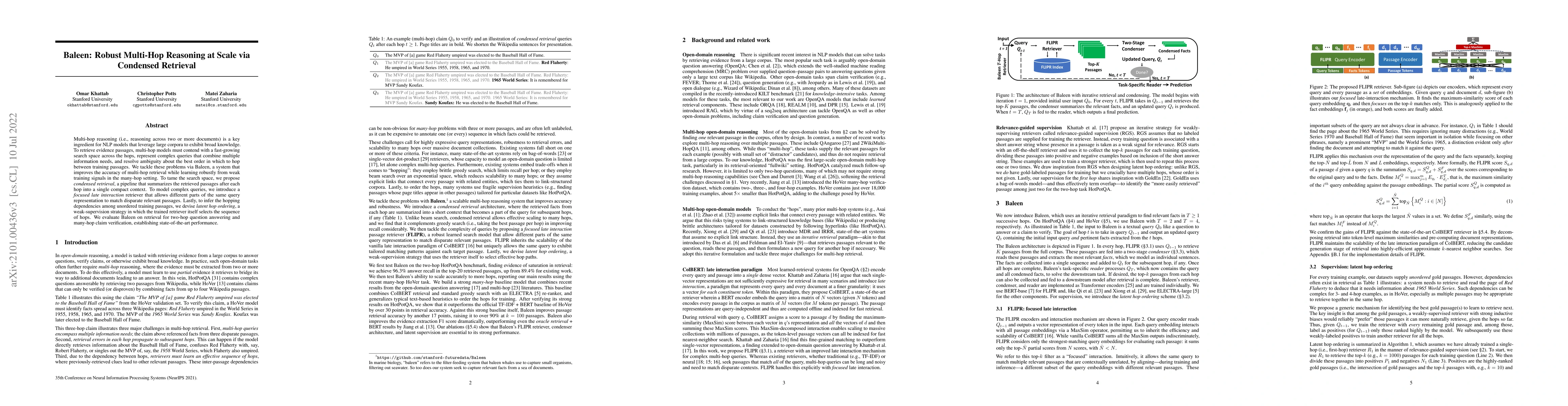 Thumbnail for Baleen: Robust Multi-Hop Reasoning at Scale via Condensed Retrieval