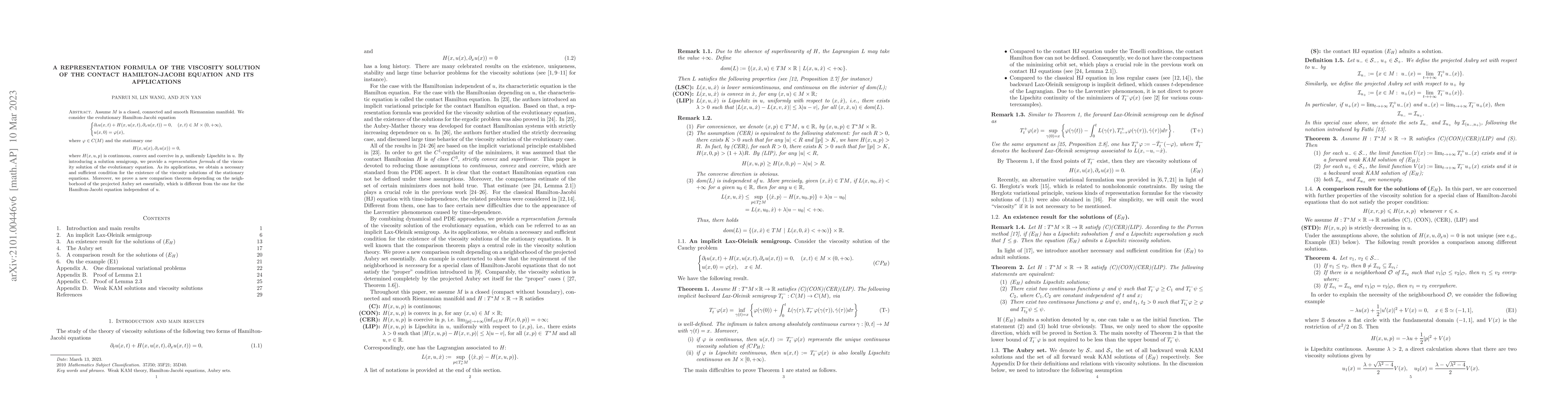 Thumbnail for A representation formula of the viscosity solution of the contact
  Hamilton-Jacobi equation and its applications