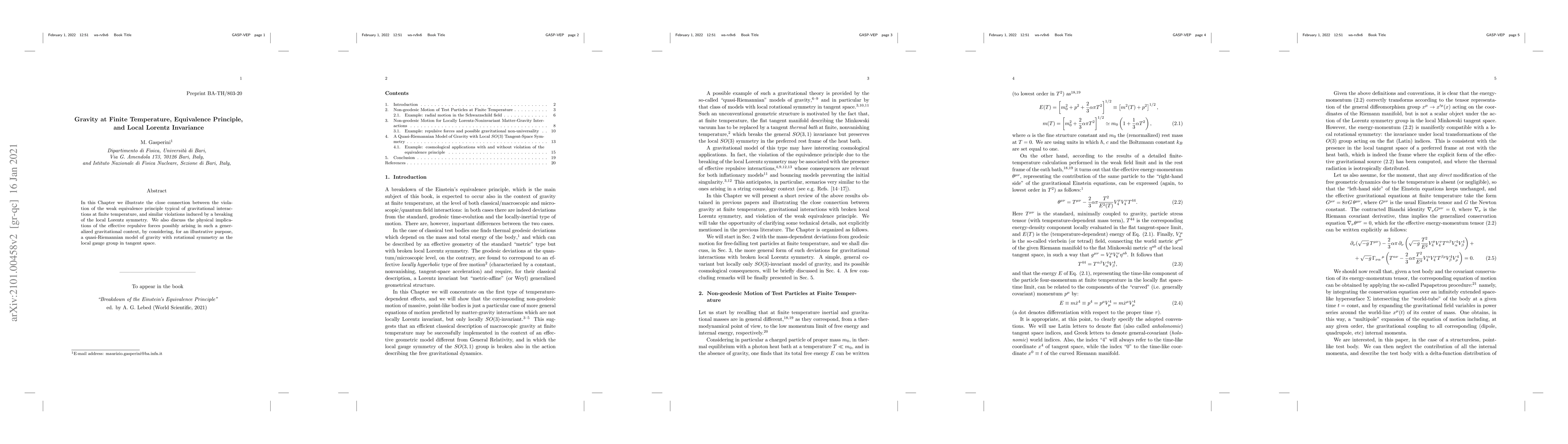 Thumbnail for Gravity at Finite Temperature, Equivalence Principle,and Local Lorentz
  Invariance