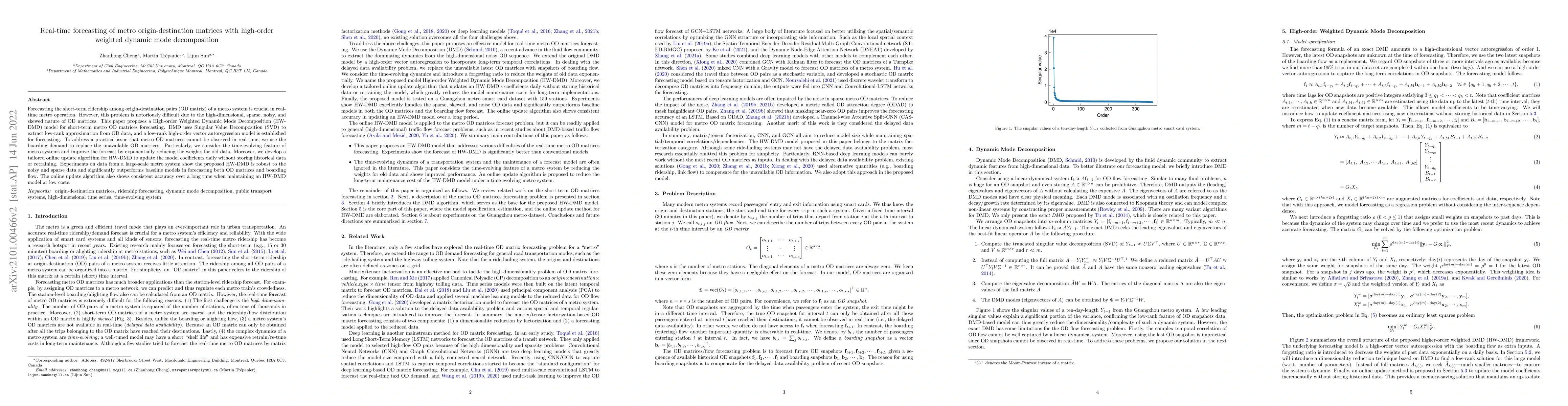 Thumbnail for Real-time forecasting of metro origin-destination matrices with
  high-order weighted dynamic mode decomposition
