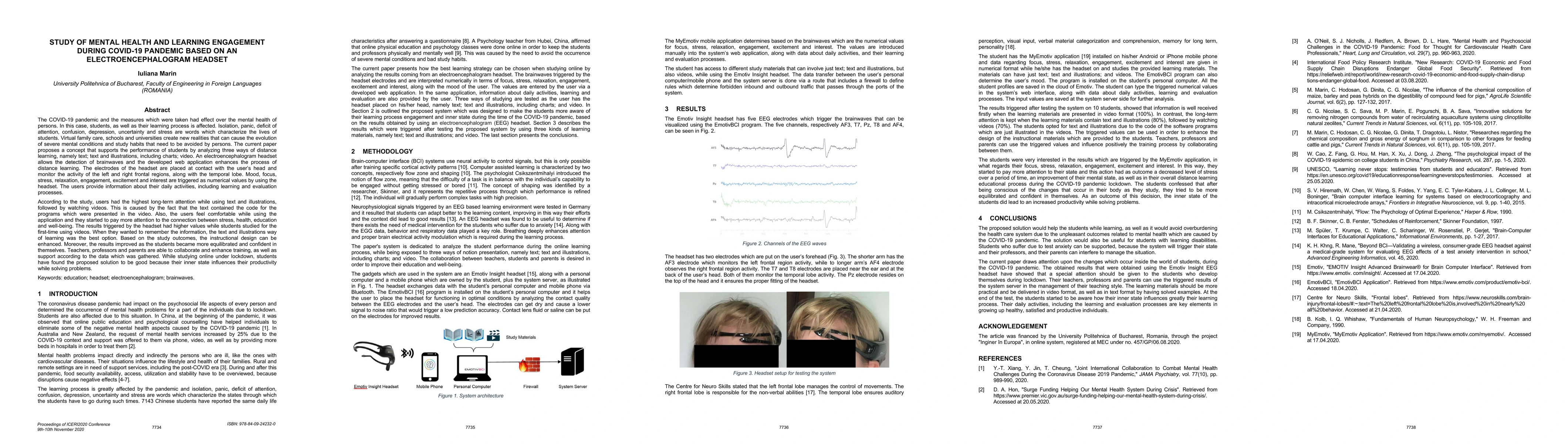 Thumbnail for Study of mental health and learning engagement during COVID-19 pandemic
  based on an electroencephalogram headset