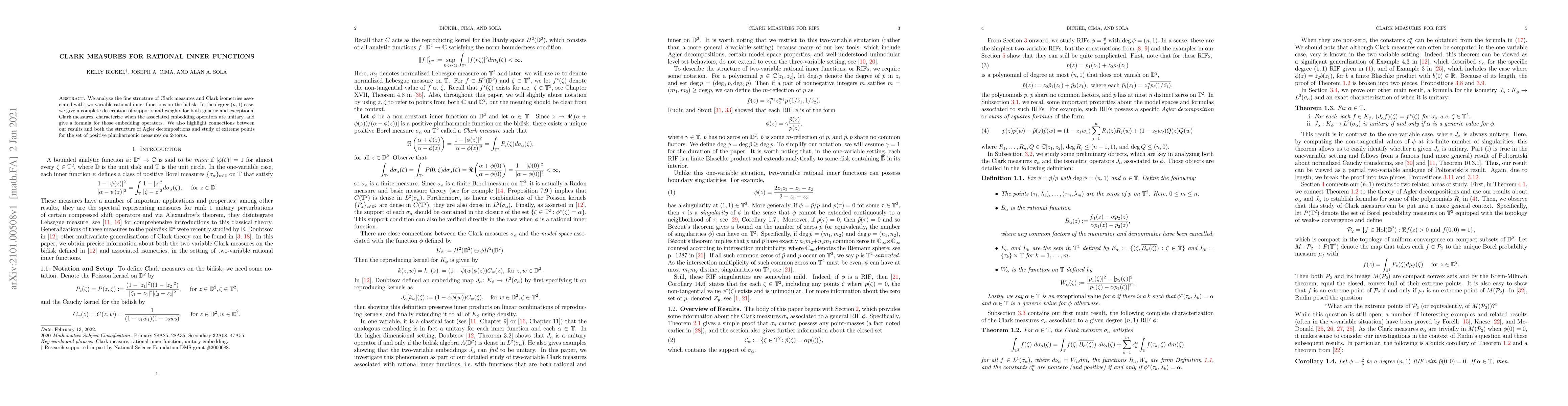 Thumbnail for Clark Measures for Rational Inner Functions