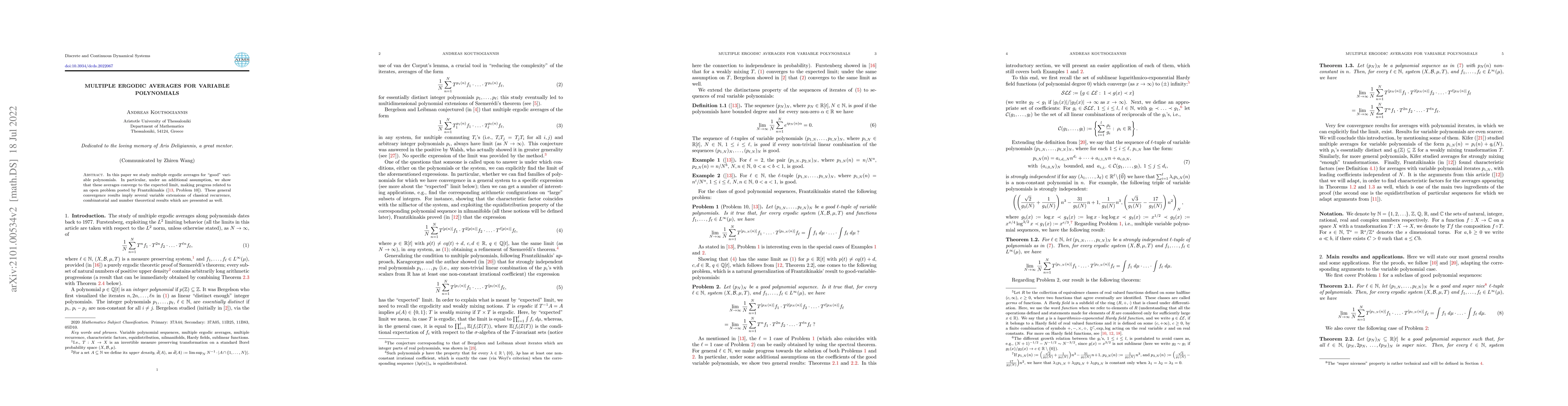 Thumbnail for Multiple ergodic averages for variable polynomials