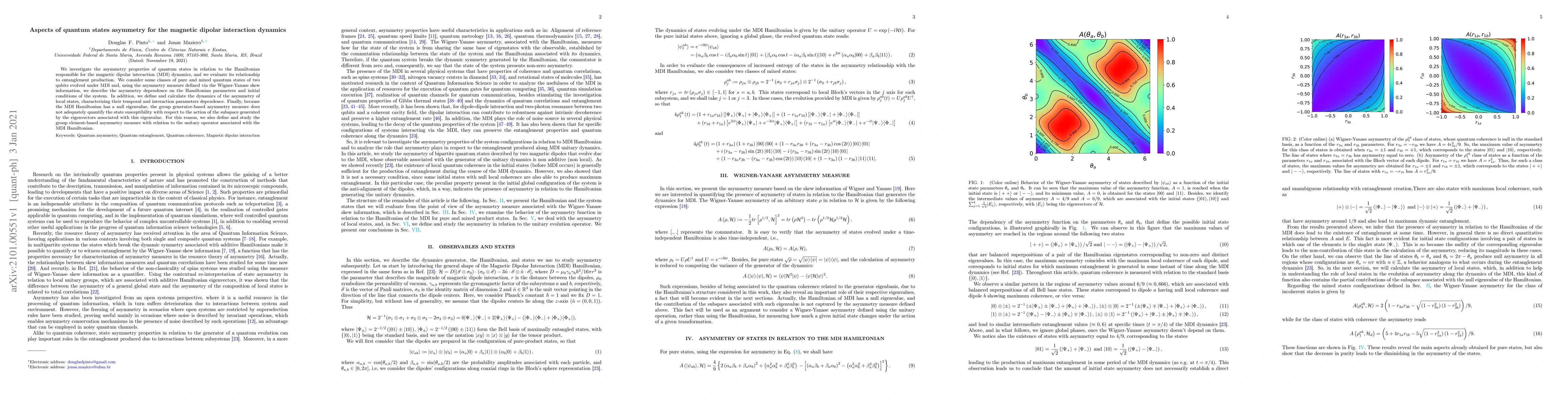 Thumbnail for Aspects of quantum states asymmetry for the magnetic dipolar interaction
  dynamics