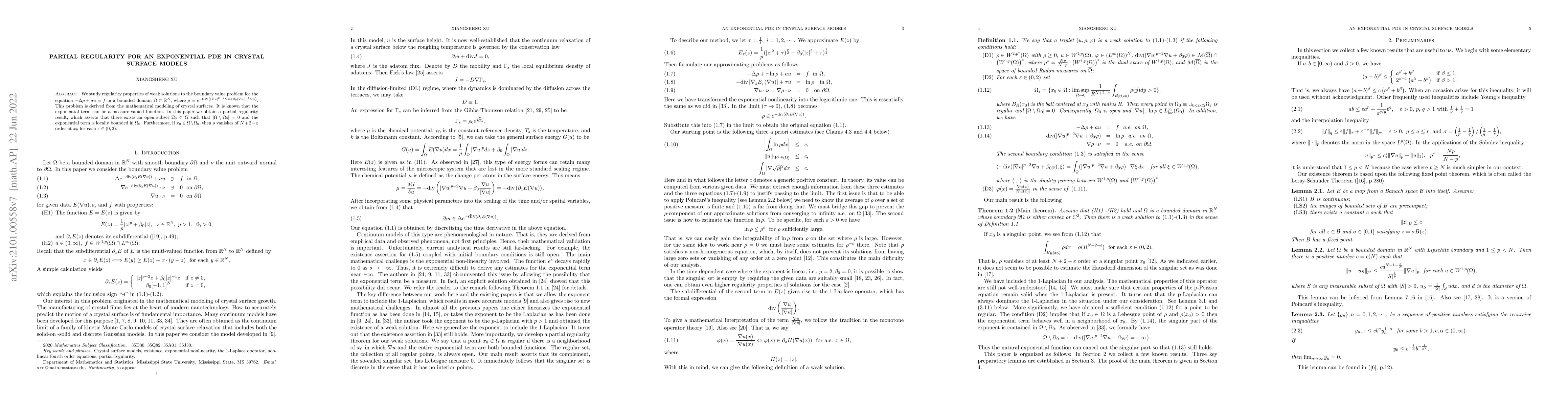 Thumbnail for Partial regularity for an exponential PDE in crystal surface models