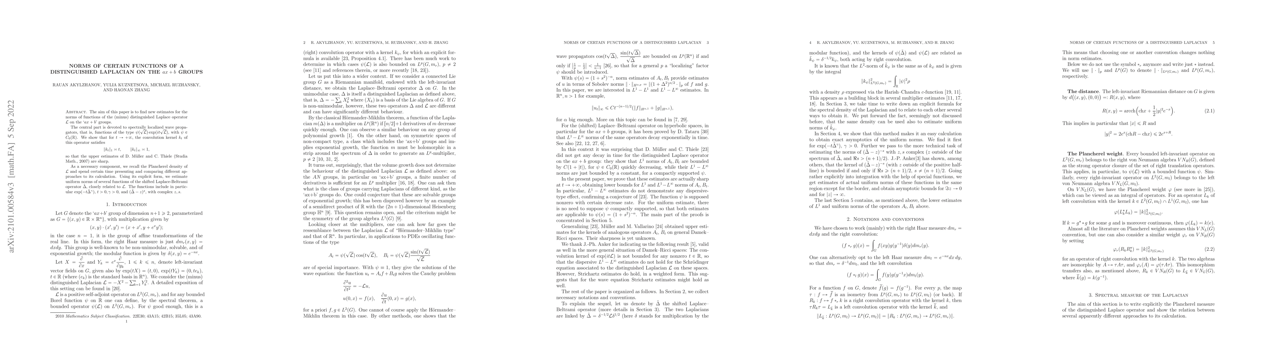 Thumbnail for Norms of certain functions of a distinguished Laplacian on the $ax+b$
  groups