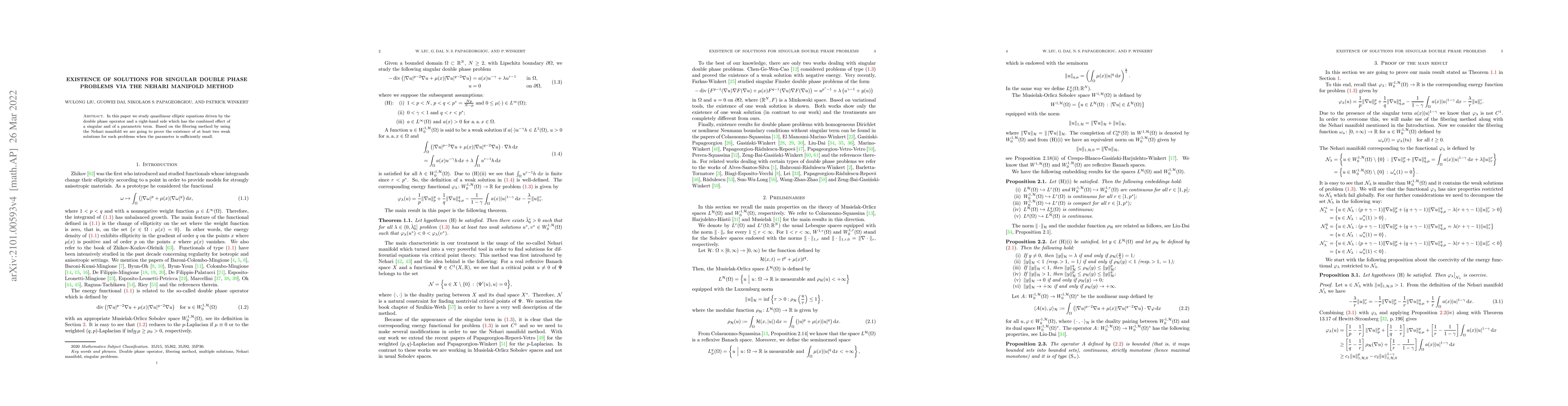 Thumbnail for Existence of solutions for singular double phase problems via the Nehari
  manifold method