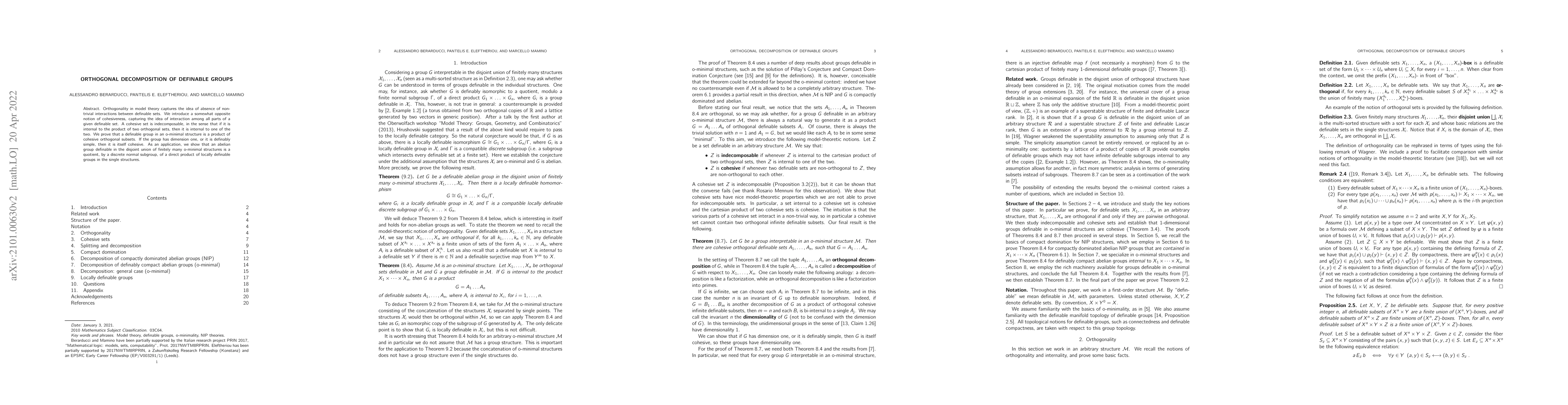 Thumbnail for Orthogonal decomposition of definable groups