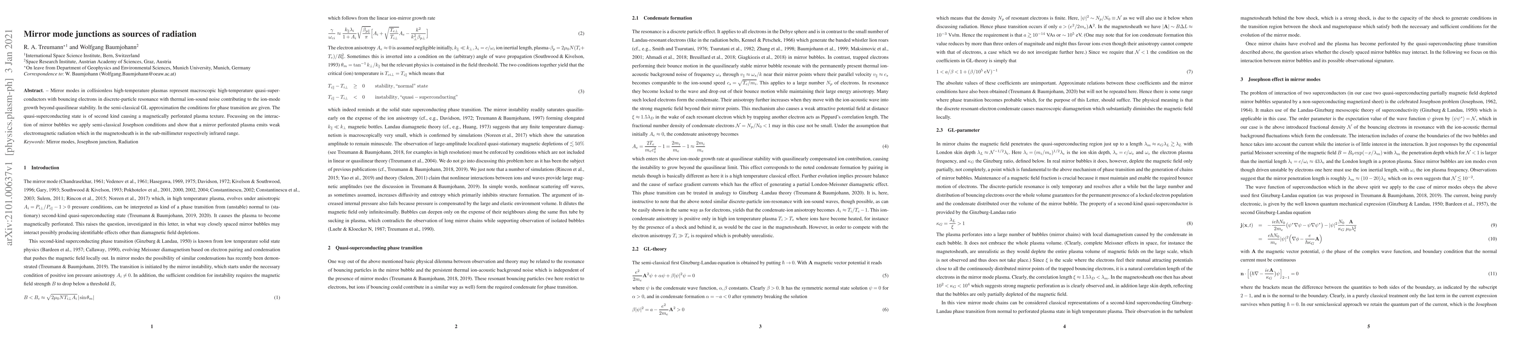 Thumbnail for Mirror mode junctions as sources of radiation