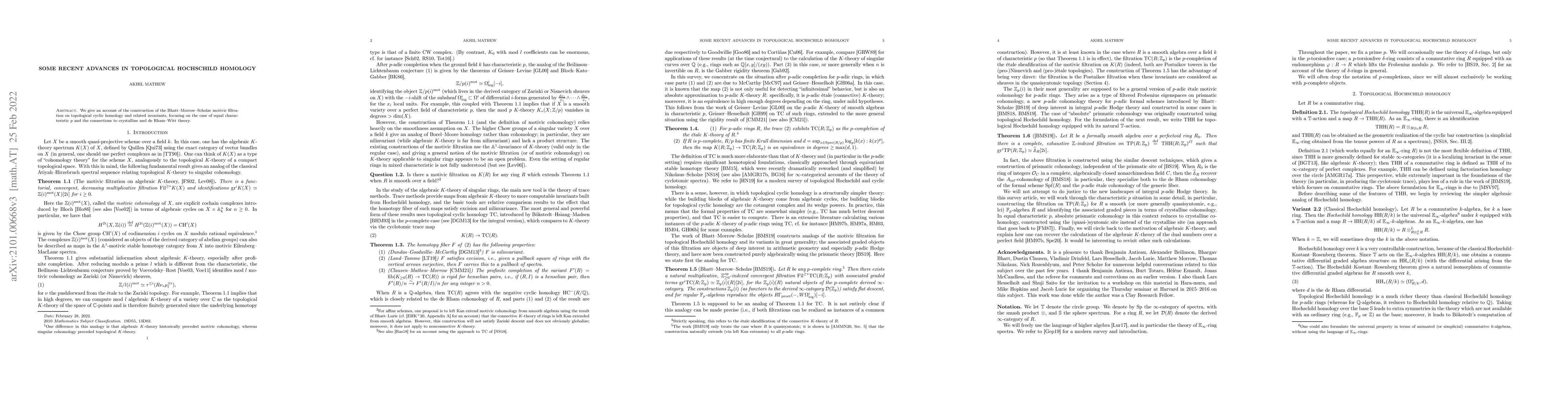 Thumbnail for Some recent advances in topological Hochschild homology