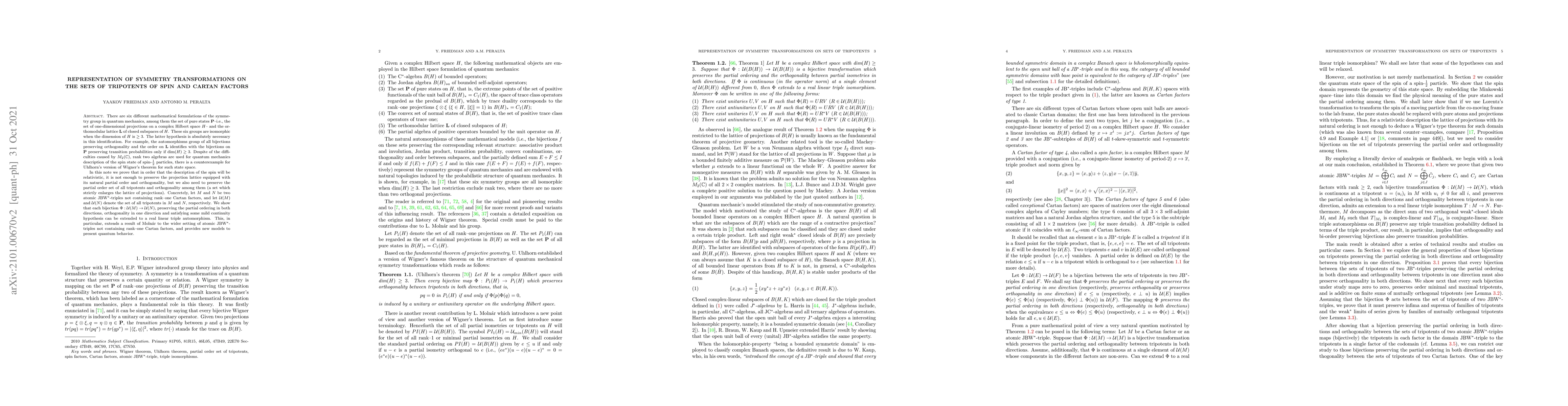 Thumbnail for Representation of symmetry transformations on the sets of tripotents of
  spin and Cartan factors