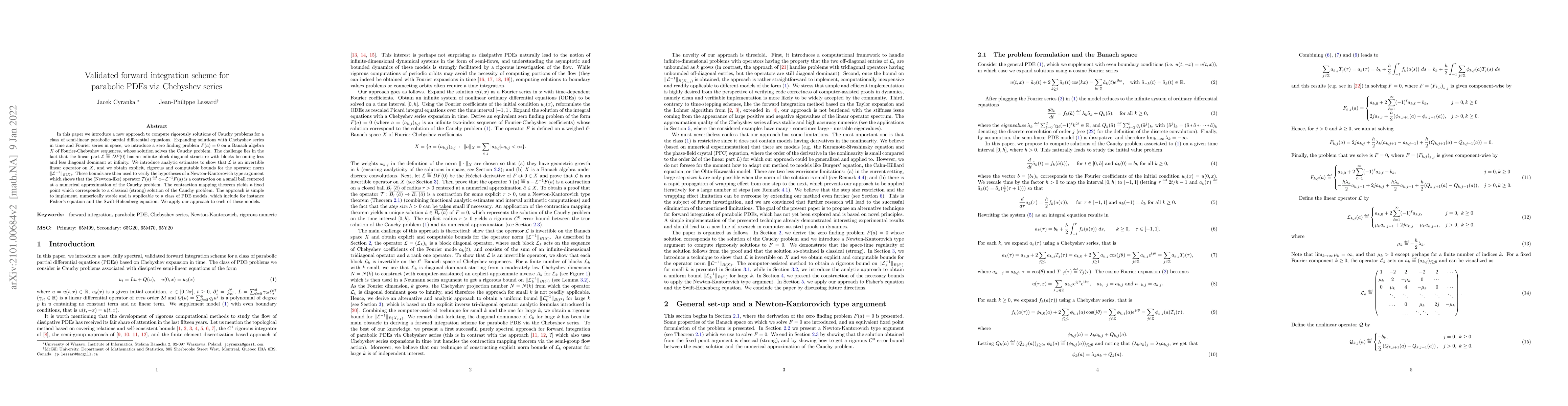 Thumbnail for Validated forward integration scheme for parabolic PDEs via Chebyshev
  series