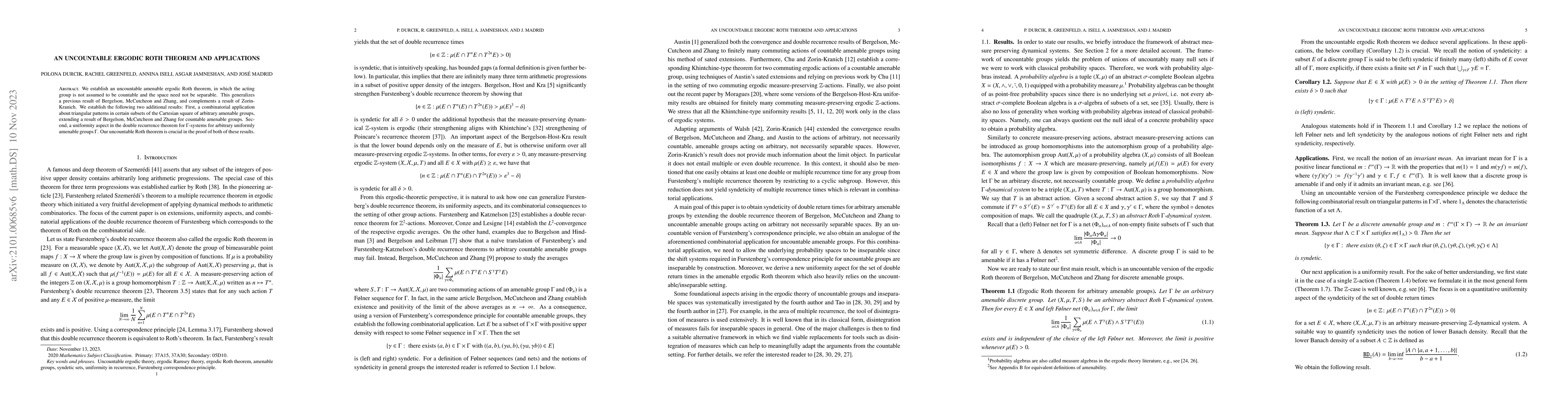 Thumbnail for An uncountable ergodic Roth theorem and applications