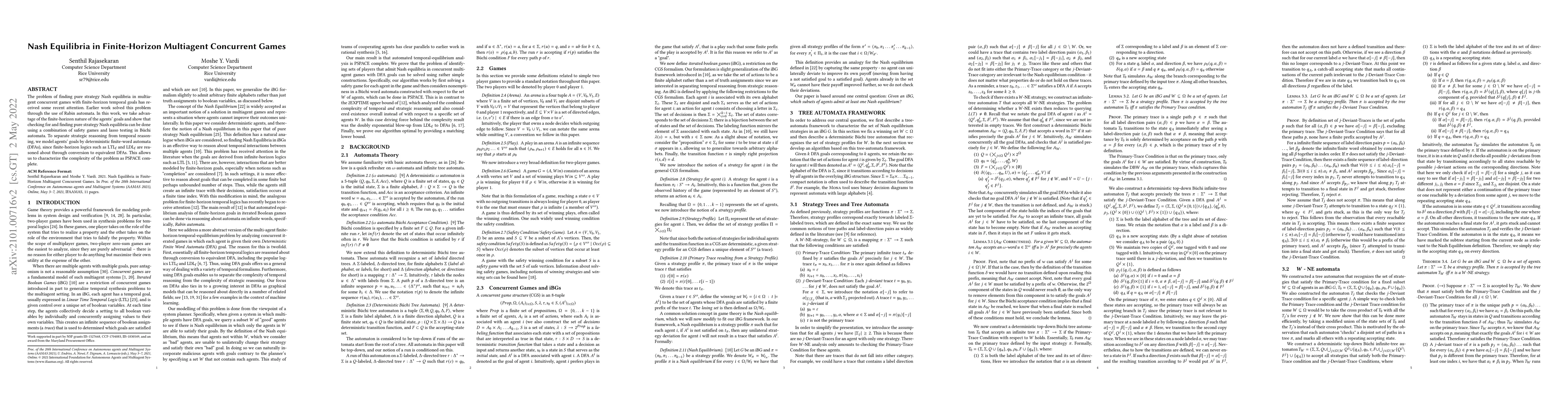 Thumbnail for Nash Equilibria in Finite-Horizon Multiagent Concurrent Games