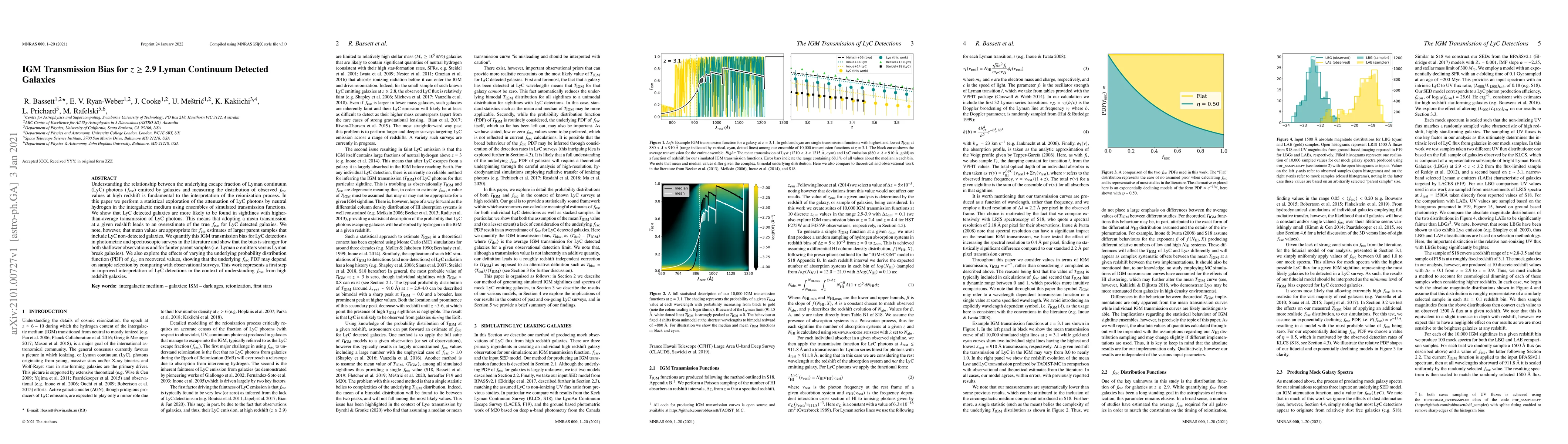 Thumbnail for IGM Transmission Bias for $z$ $\geq$ 2.9 Lyman Continuum Detected
  Galaxies