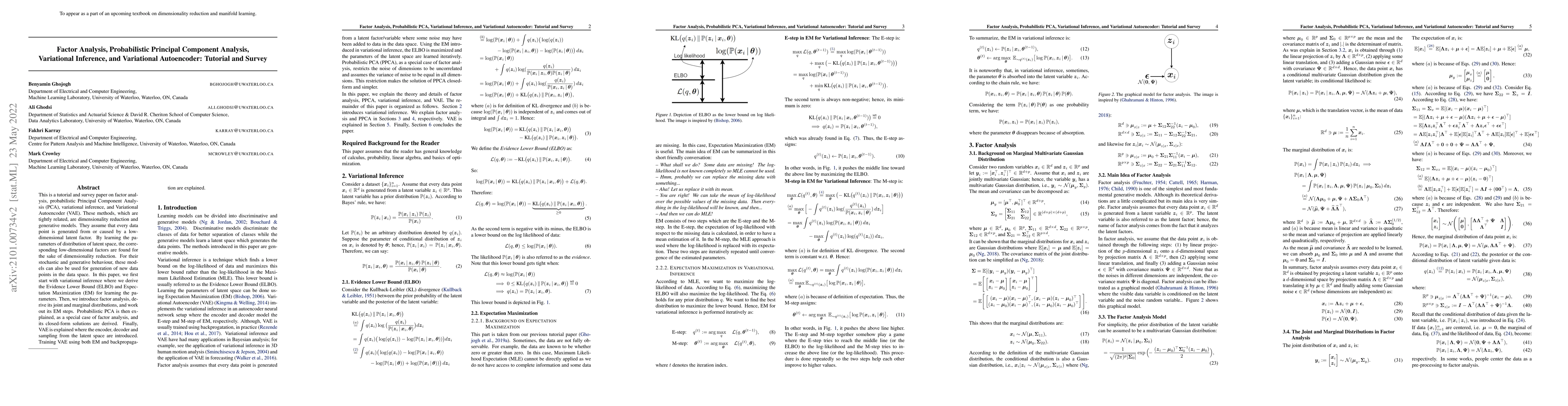 Thumbnail for Factor Analysis, Probabilistic Principal Component Analysis, Variational
  Inference, and Variational Autoencoder: Tutorial and Survey