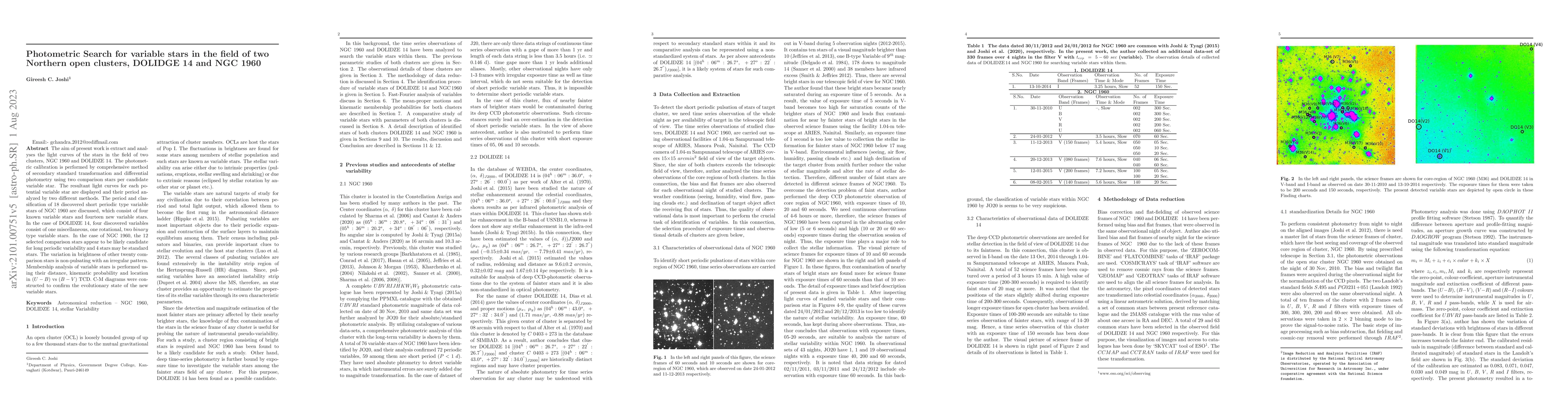 Thumbnail for Photometric Search for variable stars in the field of two Northern open
  clusters, DOLIDGE 14 and NGC 1960