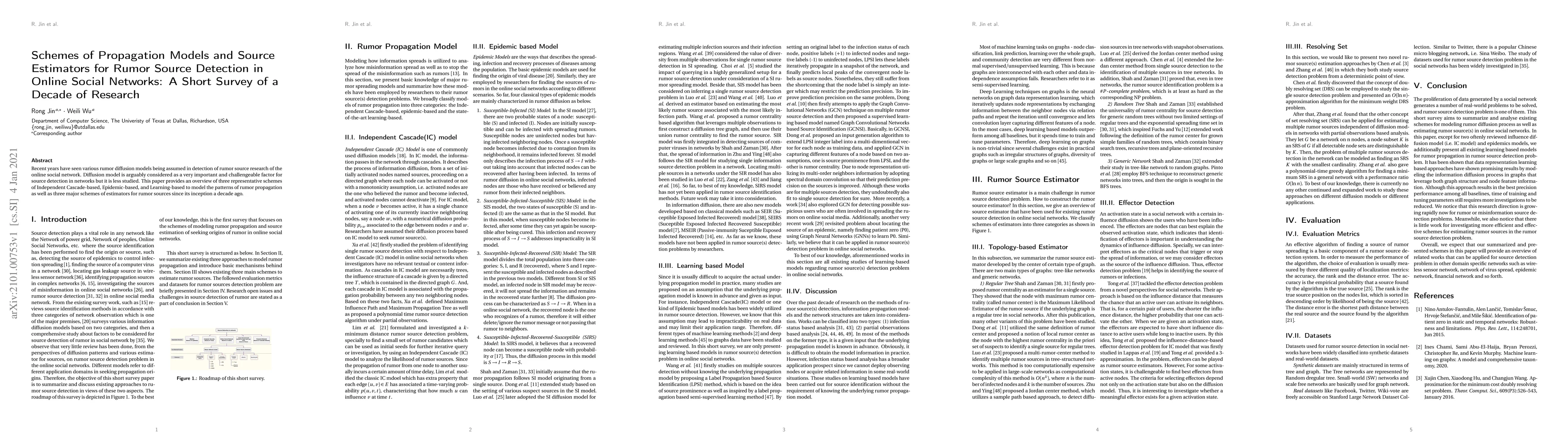 Thumbnail for Schemes of Propagation Models and Source Estimators for Rumor Source
  Detection in Online Social Networks: A Short Survey of a Decade of Research