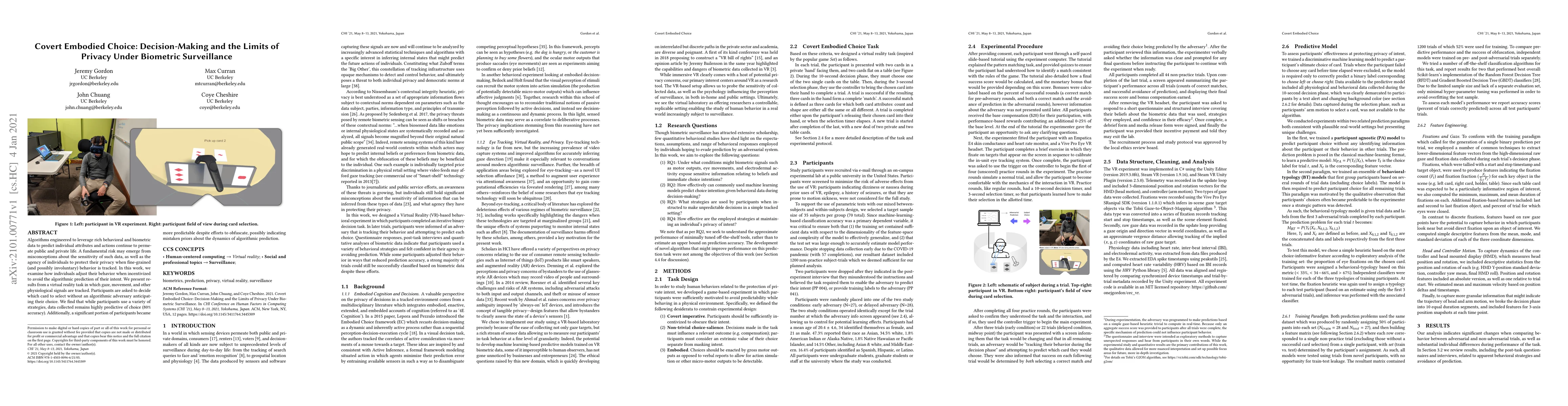 Thumbnail for Covert Embodied Choice: Decision-Making and the Limits of Privacy Under
  Biometric Surveillance