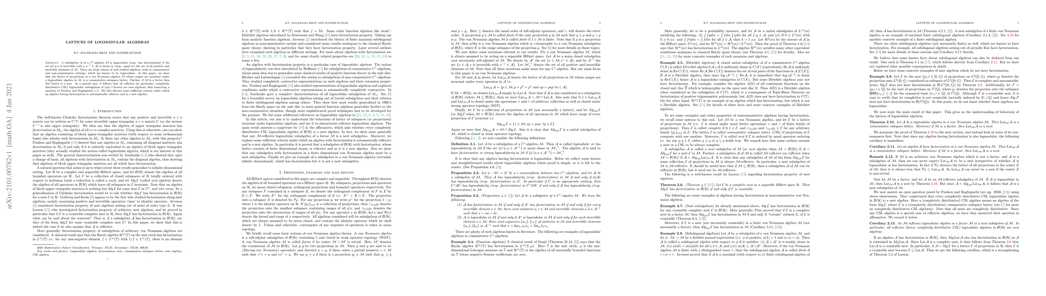 Thumbnail for Lattices of logmodular algebras
