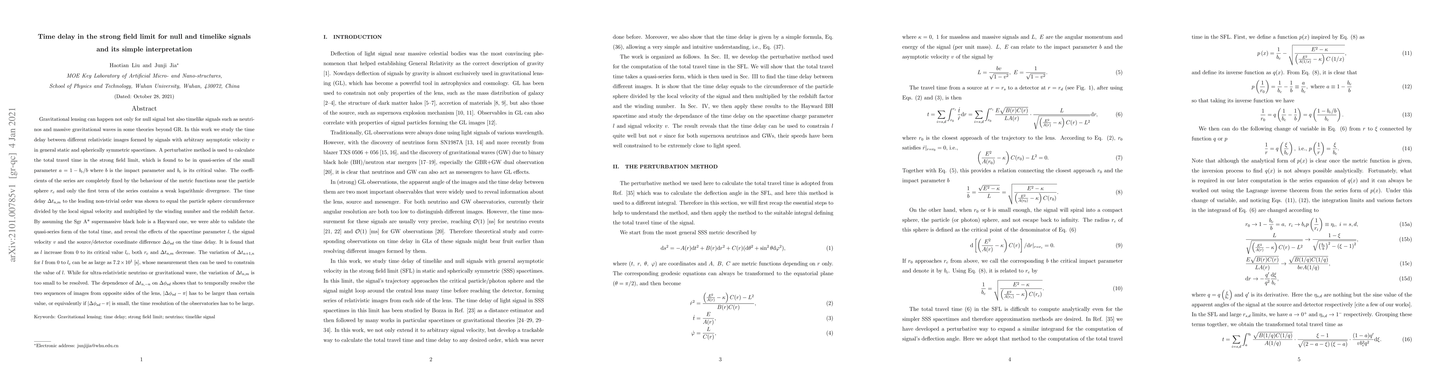 Thumbnail for Time delay in the strong field limit for null and timelike signals and
  its simple interpretation
