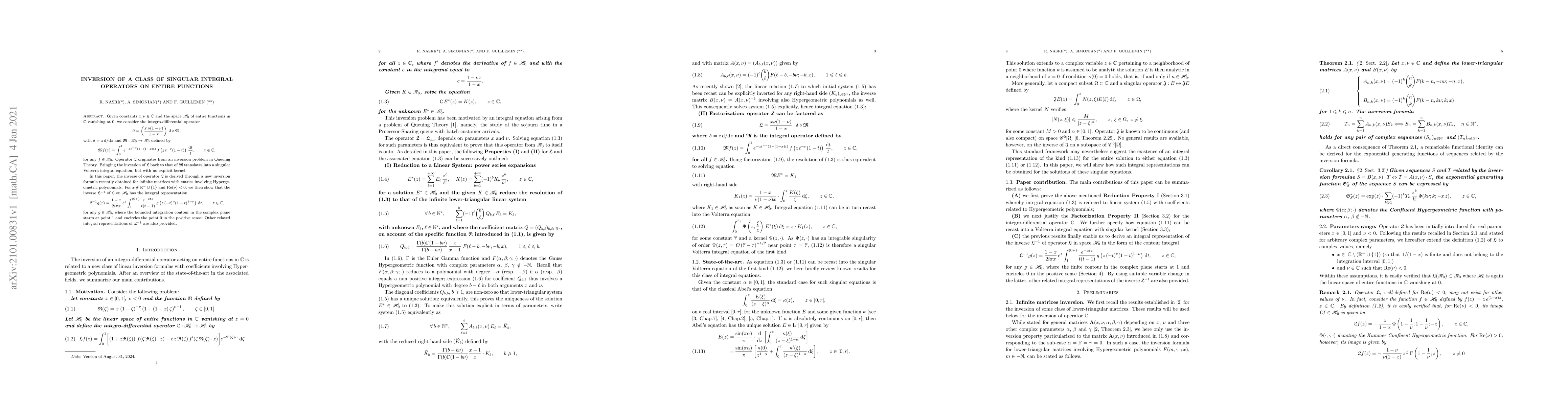 Thumbnail for Inversion of a Class of Singular Integral Operators on Entire Functions