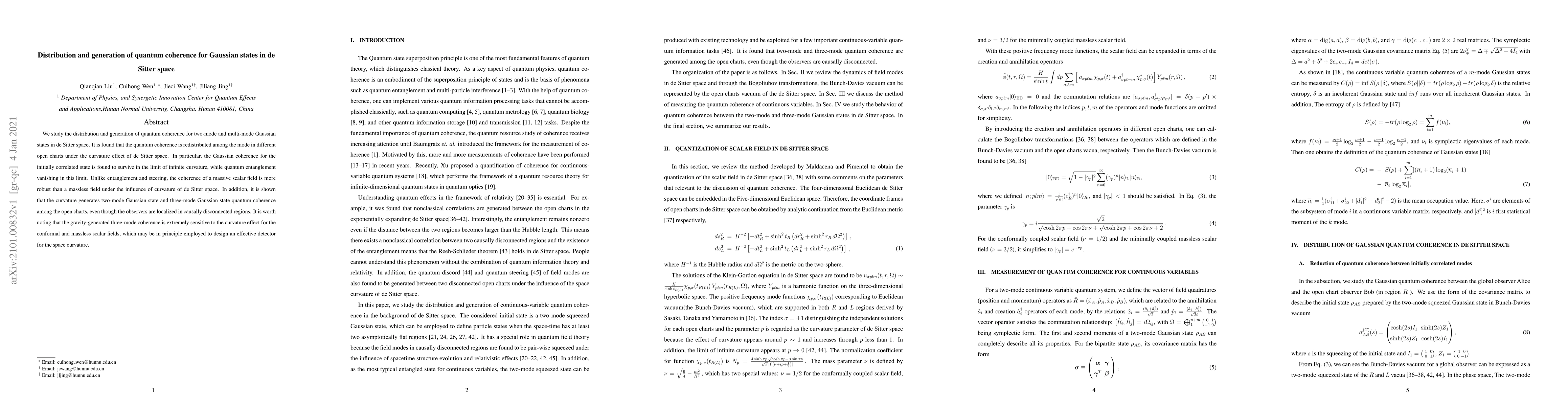 Thumbnail for Distribution and generation of quantum coherence for Gaussian states in
  de Sitter space