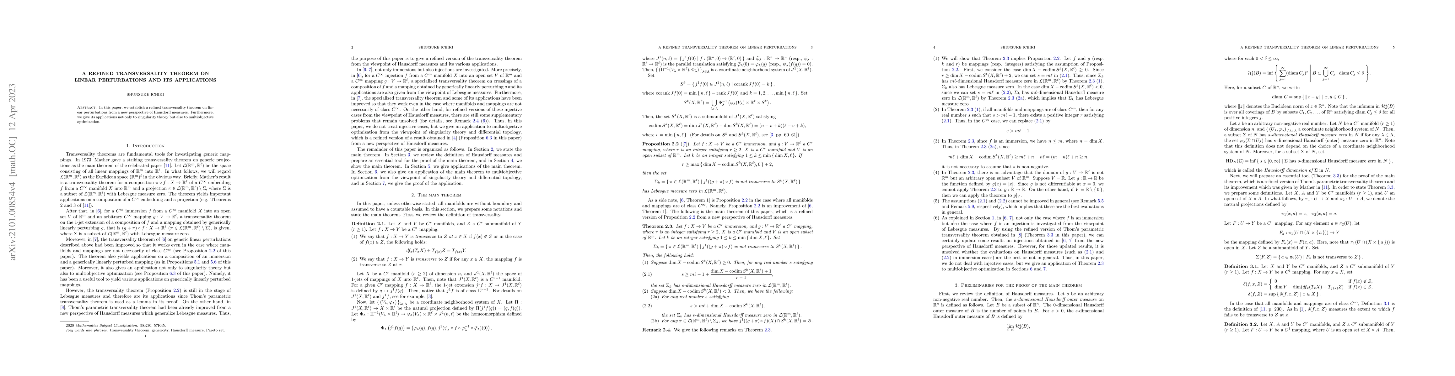 Thumbnail for A refined transversality theorem on linear perturbations and its
  applications