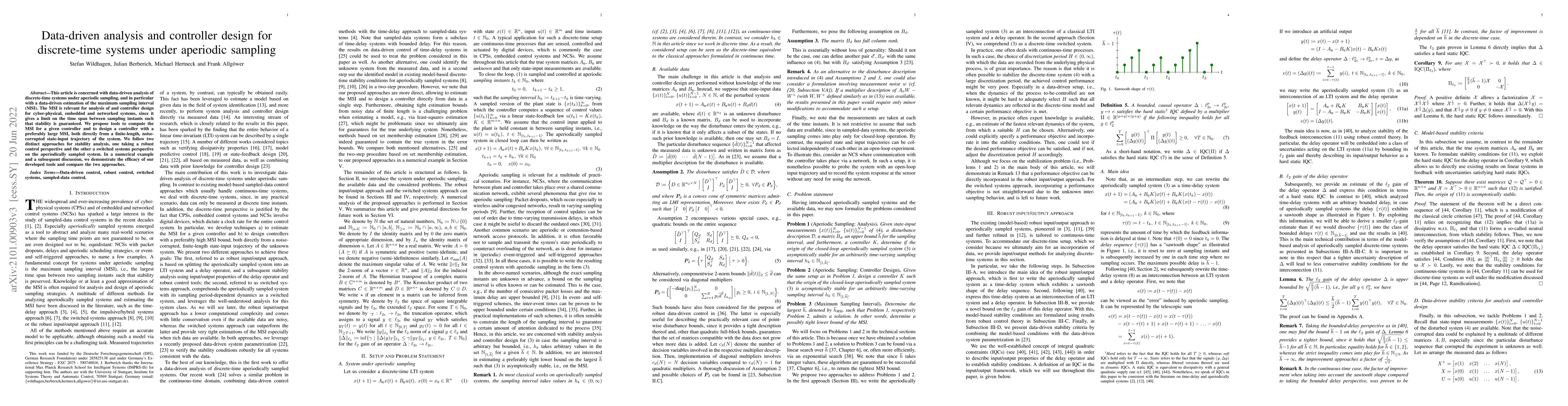 Thumbnail for Data-driven analysis and controller design for discrete-time systems
  under aperiodic sampling