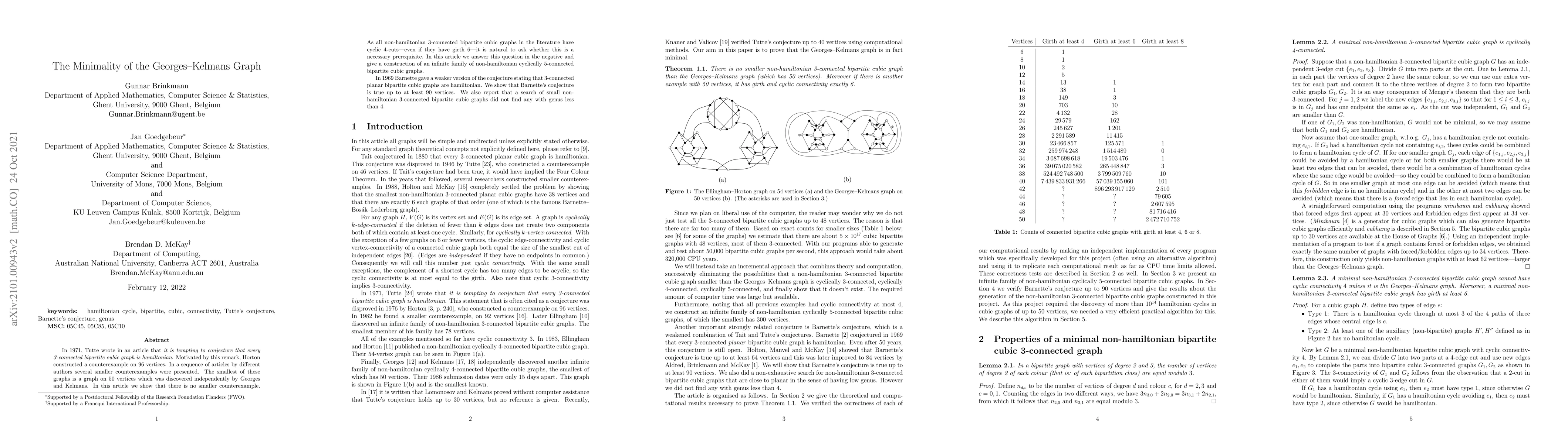Thumbnail for The Minimality of the Georges-Kelmans Graph