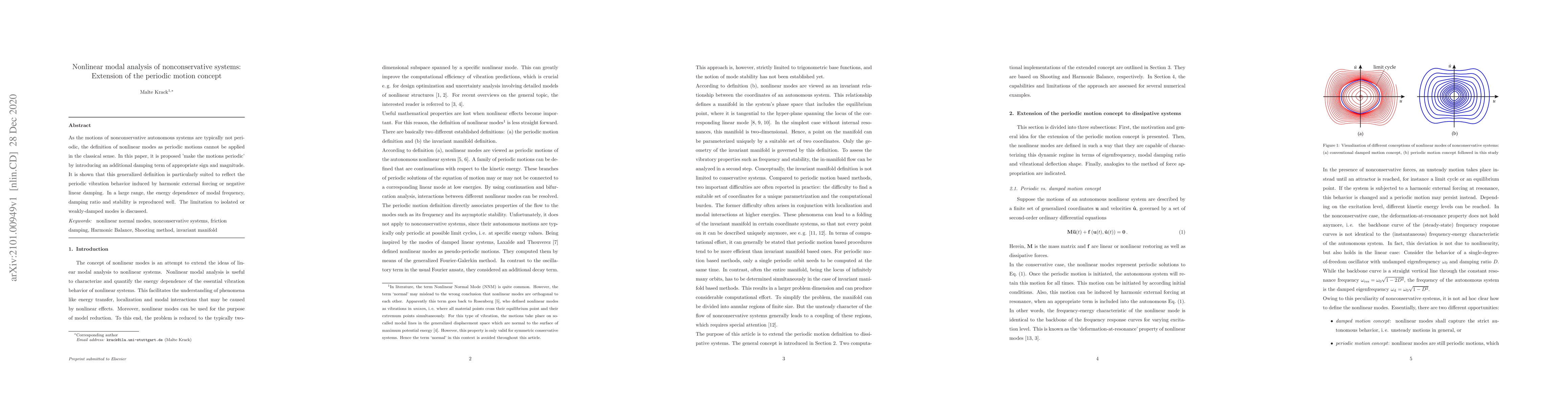 Thumbnail for Nonlinear modal analysis of nonconservative systems: Extension of the
  periodic motion concept