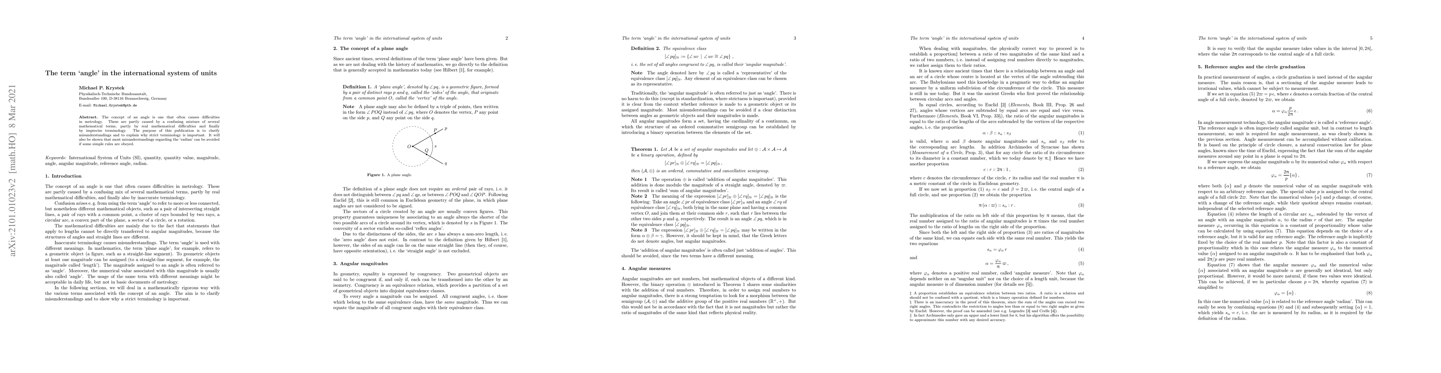 Thumbnail for The term `angle' in the international system of units